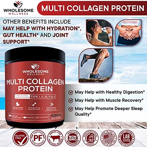 Wholesome Wellness Polvo de Proteína Premium Multi Colágeno Hidrolizado para Mujeres y Hombres, 5 Tipos, Libre de OGM, Sin Sabor, Proteína Pura para - imagen 6