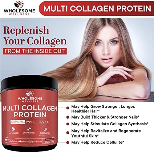Wholesome Wellness Polvo de Proteína Premium Multi Colágeno Hidrolizado para Mujeres y Hombres, 5 Tipos, Libre de OGM, Sin Sabor, Proteína Pura para - imagen 7