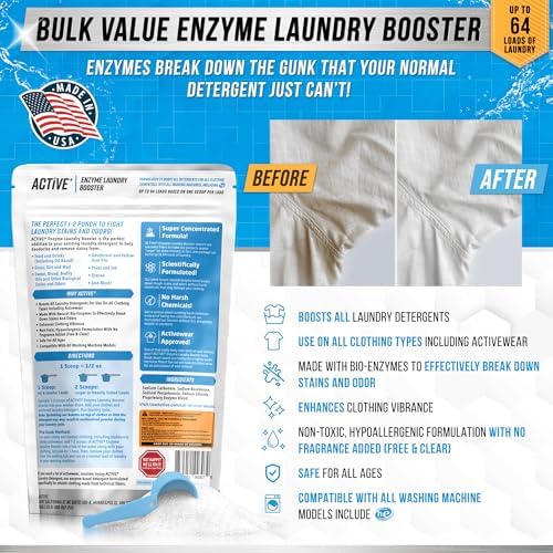 Potenciador de Lavado Enzimático sin Fragancia - 2 lbs, Limpiador de Manchas para Ropa, Desodorante Natural con Enzimas Bioactivas, Aditivo para - imagen 2