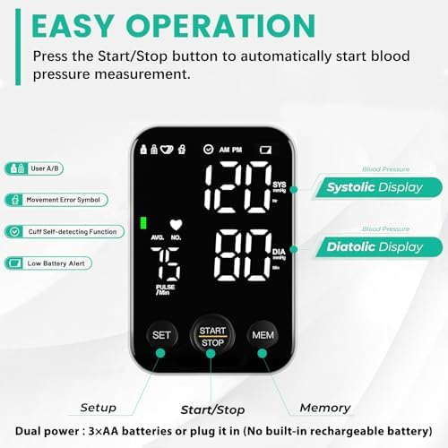Monitor de Presión Arterial Oklar para Brazo Superior, Máquina BP con Memoria de 2x120 Lecturas, Manguito Ajustable 8.7-15.7, Pantalla Grande con Luz - imagen 3