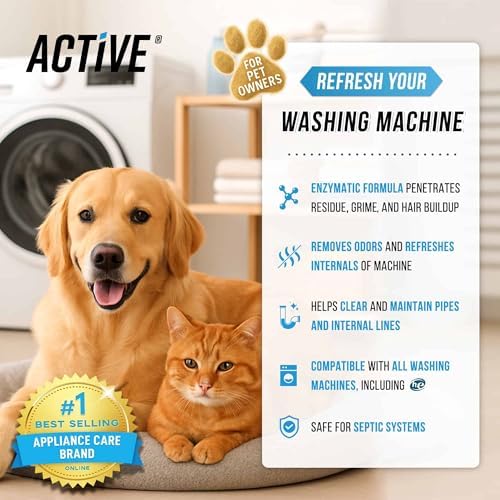Limpiador de Lavadora ACTIVE para Dueños de Mascotas - 24 Tabletas Enzimáticas para Pelo, Orina, Olores y Residuos - Suministro para 1 Año - imagen 2