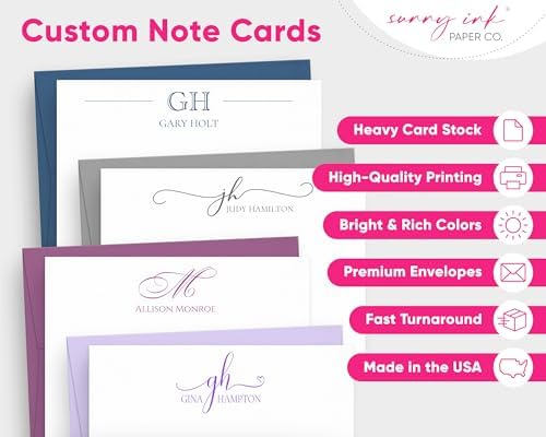 Tarjetas de Nota Personalizadas con Monograma de Sunny Ink Paper Co. - Papelería de Correspondencia Plana y Doblada - Notas de Agradecimiento - imagen 2