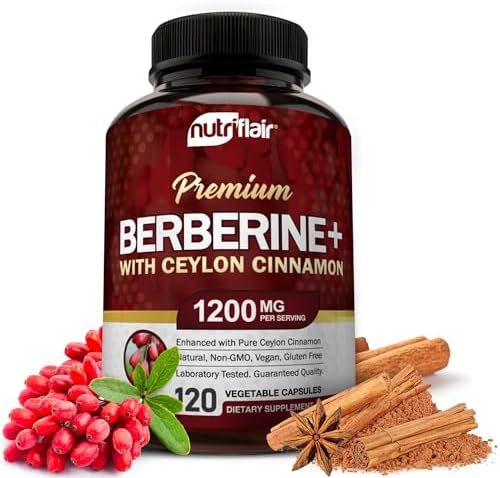 NutriFlair Berberina HCL Premium 1200mg, 120 Cápsulas - Con Canela de Ceilán Pura - Suplemento para el Sistema Inmunológico - Hecho en EE. UU. - imagen 1