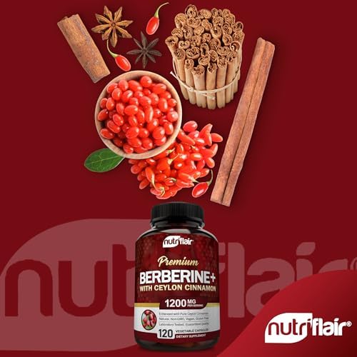 NutriFlair Berberina HCL Premium 1200mg, 120 Cápsulas - Con Canela de Ceilán Pura - Suplemento para el Sistema Inmunológico - Hecho en EE. UU. - imagen 3