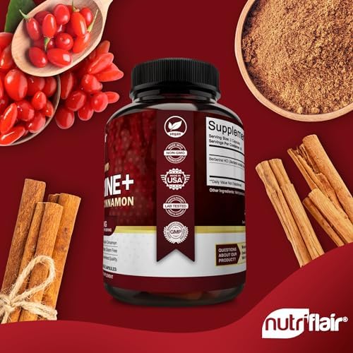 NutriFlair Berberina HCL Premium 1200mg, 120 Cápsulas - Con Canela de Ceilán Pura - Suplemento para el Sistema Inmunológico - Hecho en EE. UU. - imagen 4