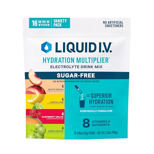 Liquid I.V.® Multiplicador de Hidratación Sin Azúcar - Paquete Variado: Frambuesa Melón, Limón Lima, Durazno Blanco, Uva Verde | Mezcla de Bebida - imagen 1