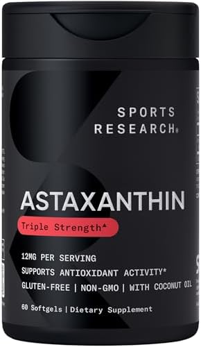 Suplemento Antioxidante Sports Research® Astaxantina Triple Fuerza 12mg con Aceite de Coco Orgánico - 60 Softgels Sin Soja, No GMO, Sin Gluten - imagen 1