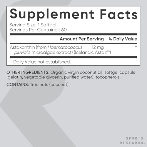 Suplemento Antioxidante Sports Research® Astaxantina Triple Fuerza 12mg con Aceite de Coco Orgánico - 60 Softgels Sin Soja, No GMO, Sin Gluten - imagen 5