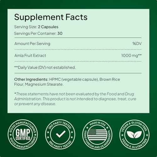 Cápsulas Orgánicas de Amla Alevia 1000mg – Suplemento de Grosella India – Polvo de Amla Orgánico para Antioxidantes, Energía y Digestión – Fórmula - imagen 7