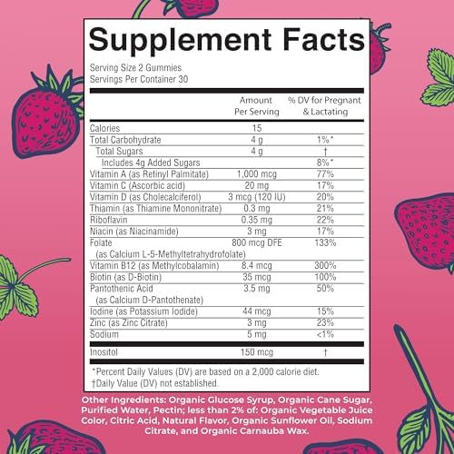 Vitaminas Prenatales MARYRUTH'S Organics para Mujeres | Gomitas Orgánicas USDA | Vitaminas Postnatales para Lactancia | Methylfolate 800 mcg DFE | - imagen 2