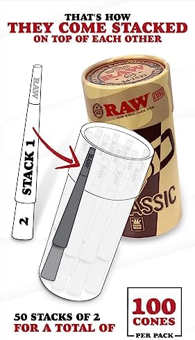 Conos RAW Clásicos King Size - Paquete de 100 - Papel Preenrollado de Larga Duración con Tips y Tubos de Empaque Incluidos - imagen 2