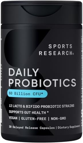 Probioticos Diarios Sports Research con Prebióticos, 60 Mil Millones CFU - Cápsulas Veganas para la Salud Digestiva - 30 Contenidos, Sin Gluten y No - imagen 1