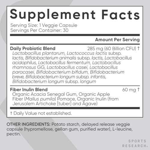 Probioticos Diarios Sports Research con Prebióticos, 60 Mil Millones CFU - Cápsulas Veganas para la Salud Digestiva - 30 Contenidos, Sin Gluten y No - imagen 5