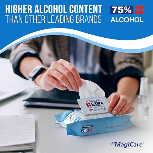 Toallitas de Alcohol MagiCare 75% Grandes (4 Paquetes de 80ct, 320ct) - Toallitas Desinfectantes Sin Fragancia para Manos - Viaje, Hogar, Oficina, - imagen 2