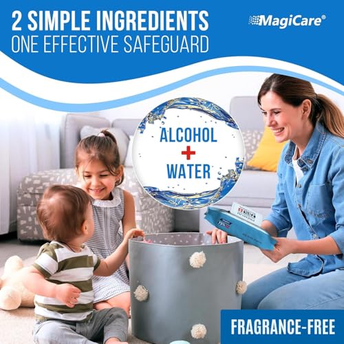 Toallitas de Alcohol MagiCare 75% Grandes (4 Paquetes de 80ct, 320ct) - Toallitas Desinfectantes Sin Fragancia para Manos - Viaje, Hogar, Oficina, - imagen 3