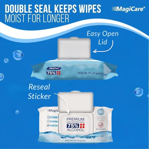 Toallitas de Alcohol MagiCare 75% Grandes (4 Paquetes de 80ct, 320ct) - Toallitas Desinfectantes Sin Fragancia para Manos - Viaje, Hogar, Oficina, - imagen 6