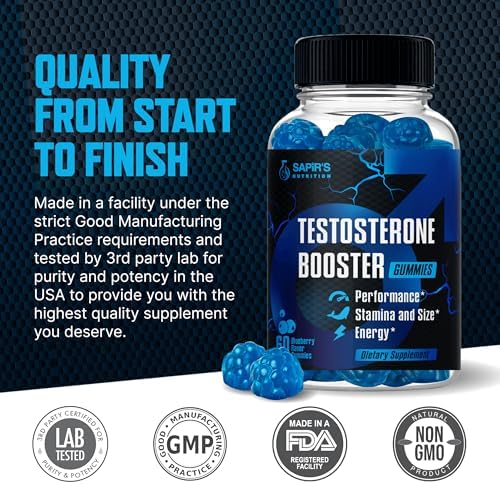 Gomitas Aumentadoras de Testosterona para Hombres, Suplemento Natural de Energía, Fuerza y Rendimiento, Sabor a Arándano - imagen 6