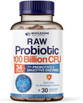 Probioticos Orgánicos Crudos Wholesome Wellness 100 Mil Millones CFU, Suplemento Completo para Adultos con Prebióticos y Enzimas Digestivas; 30 - imagen 1