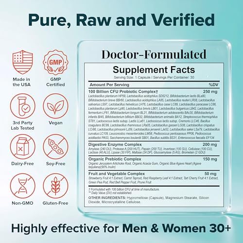 Probioticos Orgánicos Crudos Wholesome Wellness 100 Mil Millones CFU, Suplemento Completo para Adultos con Prebióticos y Enzimas Digestivas; 30 - imagen 2