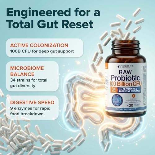 Probioticos Orgánicos Crudos Wholesome Wellness 100 Mil Millones CFU, Suplemento Completo para Adultos con Prebióticos y Enzimas Digestivas; 30 - imagen 4