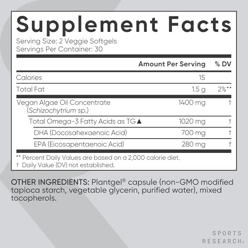 Sports Research Omega-3 Vegano Alternativa al Aceite de Pescado - Alto en DHA y EPA de Algas | No GMO y Certificado Vegano - 60 Cápsulas Veganas (Sin - imagen 5