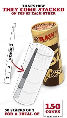 Conos RAW Clásicos 1-1/4 - Paquete de 150 - Conos Preenrollados de Larga Duración con Puntas y Tubos de Empaque Incluidos - imagen 2
