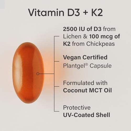 Vitaminas D3 + K2 de Sports Research® con Aceite de Coco - Vitamina D Vegana 2500iu (62.5mcg) y Vitamina K Mk7 100mcg para Huesos e Inmunidad - 60 - imagen 2