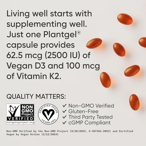 Vitaminas D3 + K2 de Sports Research® con Aceite de Coco - Vitamina D Vegana 2500iu (62.5mcg) y Vitamina K Mk7 100mcg para Huesos e Inmunidad - 60 - imagen 4
