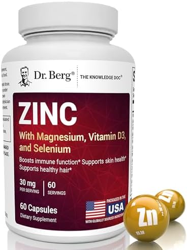 Suplemento de Zinc Dr. Berg 30mg con Magnesio, Vitamina D3, Selenio y Cobre - Zinc Quelado para Hombres y Mujeres - 60 Cápsulas para Inmunidad, Piel, - imagen 1