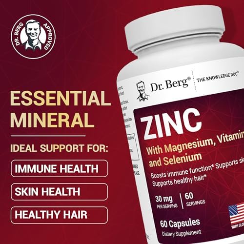 Suplemento de Zinc Dr. Berg 30mg con Magnesio, Vitamina D3, Selenio y Cobre - Zinc Quelado para Hombres y Mujeres - 60 Cápsulas para Inmunidad, Piel, - imagen 2