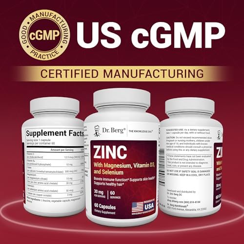Suplemento de Zinc Dr. Berg 30mg con Magnesio, Vitamina D3, Selenio y Cobre - Zinc Quelado para Hombres y Mujeres - 60 Cápsulas para Inmunidad, Piel, - imagen 5