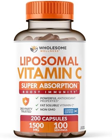 Cápsulas de Vitamina C Liposomal Wholesome Wellness (200 píldoras 1500mg) Alta Absorción, Refuerzo Inmunológico y de Colágeno, Soporte Inmunitario - imagen 1