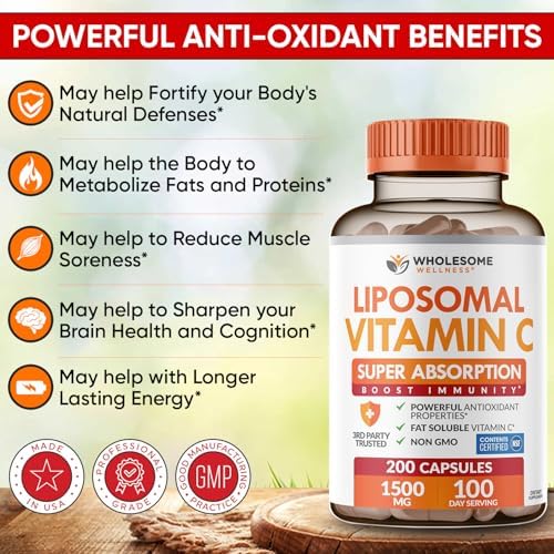 Cápsulas de Vitamina C Liposomal Wholesome Wellness (200 píldoras 1500mg) Alta Absorción, Refuerzo Inmunológico y de Colágeno, Soporte Inmunitario - imagen 6