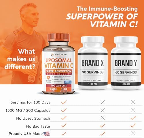 Cápsulas de Vitamina C Liposomal Wholesome Wellness (200 píldoras 1500mg) Alta Absorción, Refuerzo Inmunológico y de Colágeno, Soporte Inmunitario - imagen 7
