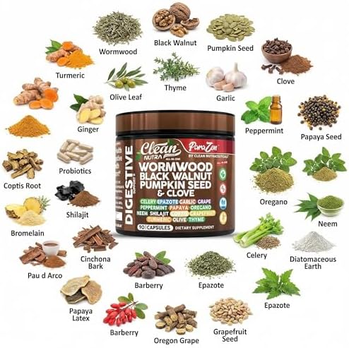 Suplemento Vegano de Cápsulas para la Salud Digestiva y Desintoxicación: Clean Nutra Aceite de Ajenjo, Nogal Negro, Semillas de Calabaza, Clavo, - imagen 4