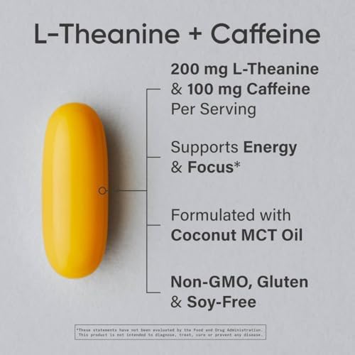 Suplemento de L-Theanina de Sports Research con Cafeína y Aceite MCT de Coco - Energía Enfocada, Alerta y Relajación Sin Somnolencia - 200mg - imagen 2