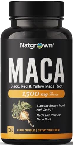 Cápsulas de Polvo de Raíz de Maca Orgánica Natgrown - Negra, Roja y Amarilla - 1500 mg por Porción - Suplemento Vegano Gelatinizado - 120 Contenidos - imagen 1