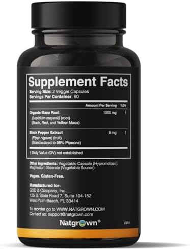 Cápsulas de Polvo de Raíz de Maca Orgánica Natgrown - Negra, Roja y Amarilla - 1500 mg por Porción - Suplemento Vegano Gelatinizado - 120 Contenidos - imagen 7