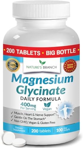 Glicinato de Magnesio 400mg | 200 Tabletas | Suplemento de Magnesio de Alta Absorción para Sueño, Calambres, Corazón y Músculos | Extra Fuerte para - imagen 1