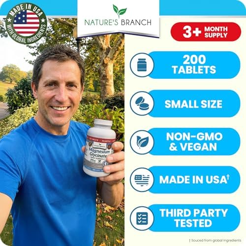 Glicinato de Magnesio 400mg | 200 Tabletas | Suplemento de Magnesio de Alta Absorción para Sueño, Calambres, Corazón y Músculos | Extra Fuerte para - imagen 2