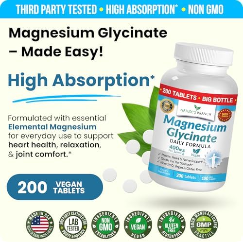 Glicinato de Magnesio 400mg | 200 Tabletas | Suplemento de Magnesio de Alta Absorción para Sueño, Calambres, Corazón y Músculos | Extra Fuerte para - imagen 4