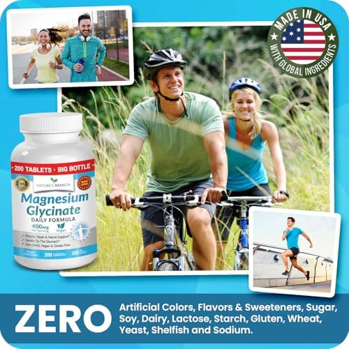 Glicinato de Magnesio 400mg | 200 Tabletas | Suplemento de Magnesio de Alta Absorción para Sueño, Calambres, Corazón y Músculos | Extra Fuerte para - imagen 8