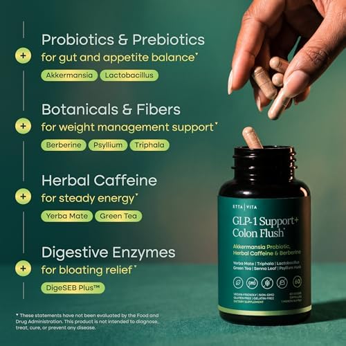 GLP-1 Soporte + Limpieza de Colon – Pérdida de Peso, Salud Digestiva y Energía – Supresor de Apetito y Quemador de Grasa – Berberina, Probiótico - imagen 3