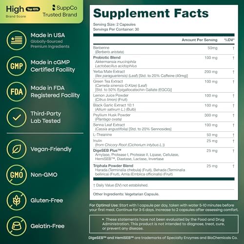 GLP-1 Soporte + Limpieza de Colon – Pérdida de Peso, Salud Digestiva y Energía – Supresor de Apetito y Quemador de Grasa – Berberina, Probiótico - imagen 5