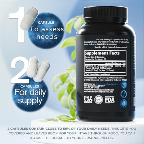 Suplemento Natural Flow 4X Complejo de Magnesio — 200mg de Mg Elemental — Glicinato, Taurato, Malato y Orotato — Apoyo para Sueño, Calma y Músculos — - imagen 3
