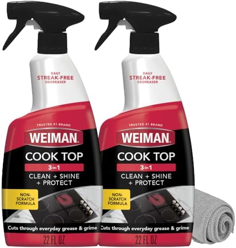 Weiman Paquete de 2 Limpiadores para Estufa y Paño de Microfibra – Limpiador de Estufa y Horno Sin Rayas y Residuos - Desengrasante No Abrasivo - imagen 1