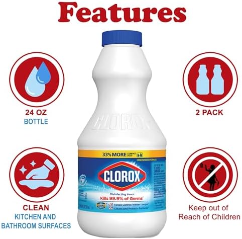 Clorox Limpiador Desinfectante Regular, Paquete de 2 Botellas de 24 oz, Blanqueador Líquido Concentrado, Elimina Moho, Manchas y Más - imagen 3