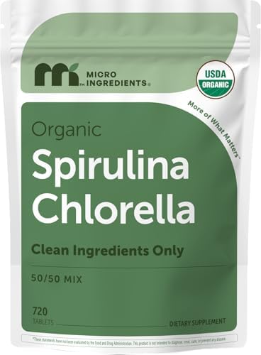Tabletas de Espirulina y Clorella Orgánicas Micro Ingredients, 720 Contenidos | Suministro para 4 Meses | Mezcla 50/50 de Algas | Pared Celular Rota - imagen 1