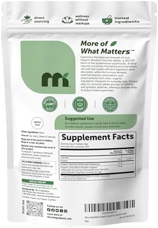 Tabletas de Espirulina y Clorella Orgánicas Micro Ingredients, 720 Contenidos | Suministro para 4 Meses | Mezcla 50/50 de Algas | Pared Celular Rota - imagen 7
