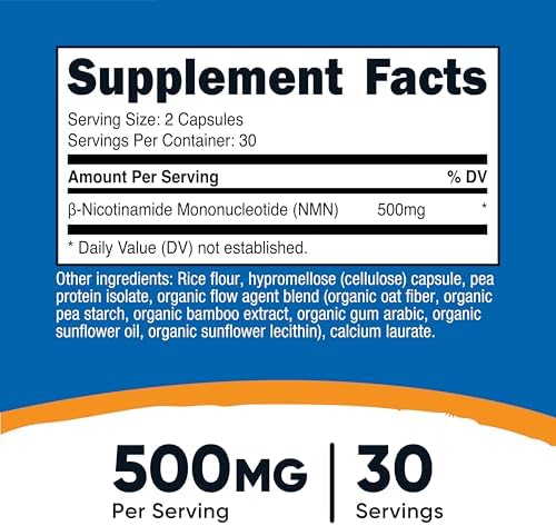 Nutricost NMN (Mononucleótido de Nicotinamida) 500mg, 60 Cápsulas - Apto para Vegetarianos, Sin Gluten, Sin OGM, 30 Porciones - imagen 2